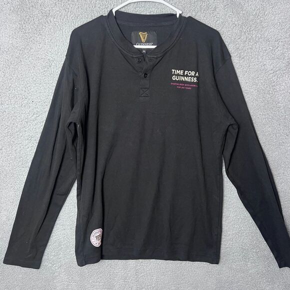 Guinness Henley Shirt Mens XL Black Long Sleeve Celebrating 200 Years In America - Picture 1 of 11